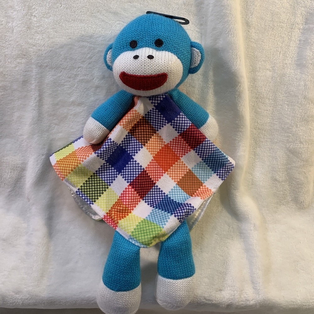 Baby Starters Sock Monkey Lovey Security‎ Blanket Knit Rattle Stuffed Animal toy